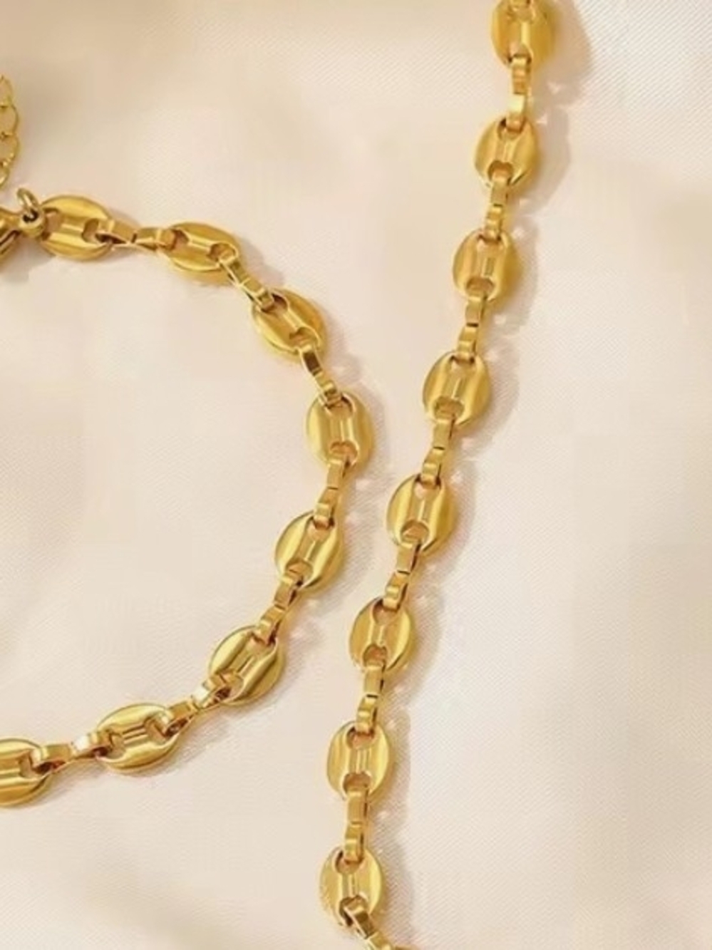 Gold Link Chain Necklace and Bracelet Set - Women Jewelry